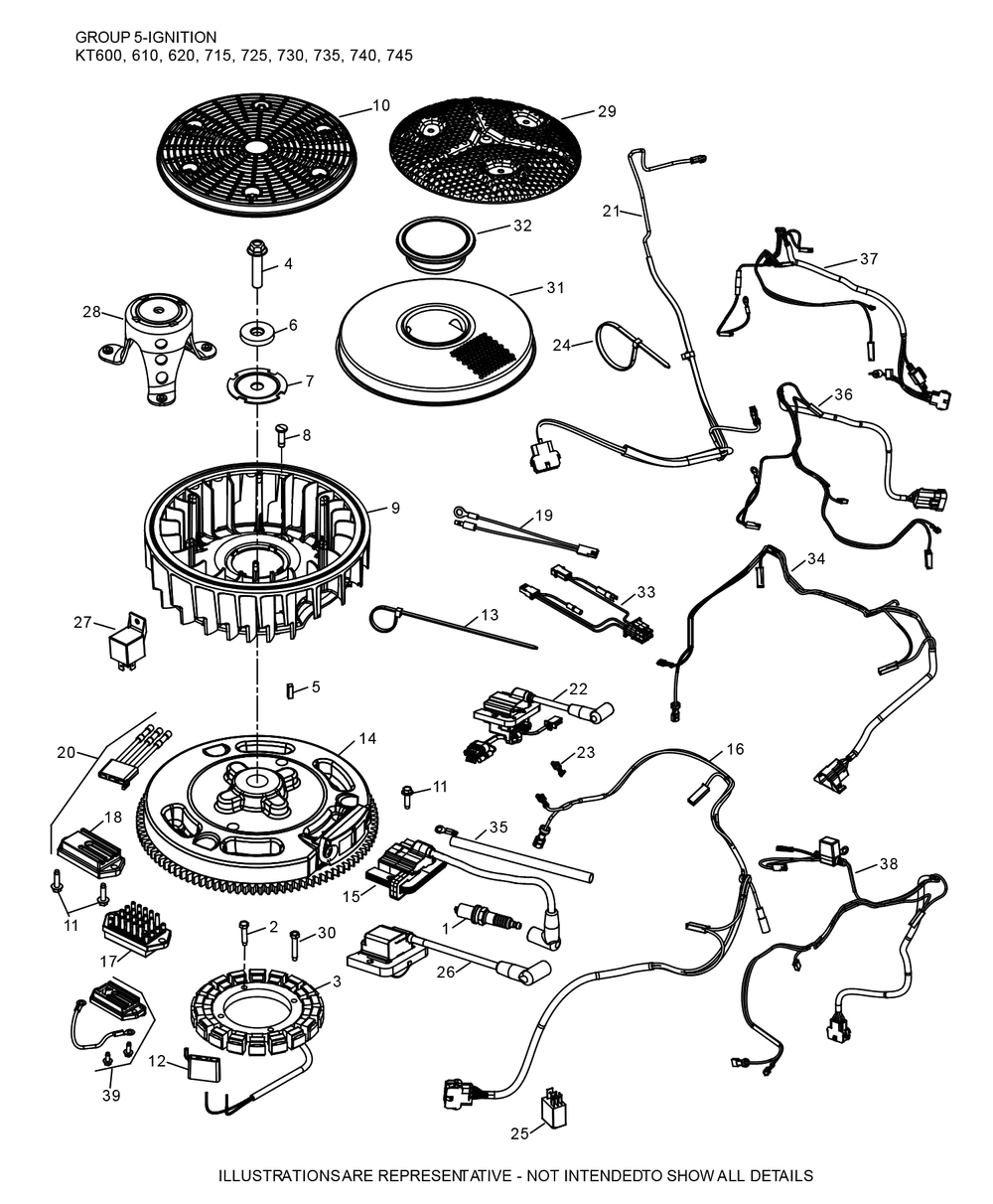 Kt735-3102 Ignition And Charging Diagram and Parts List for KT735-3102  Cub Cadet Lawn Tractor